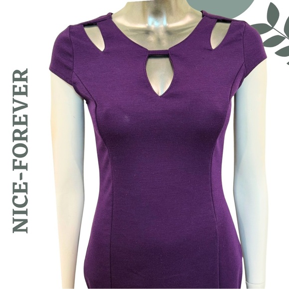 🛍️3/$40 Elegant Purple Cap Sleeve Knit Bodycon Dress by Nice-Forever Size Small - Picture 5 of 6